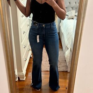 Express Dark Blue High-Rise 70s Flare Jeans